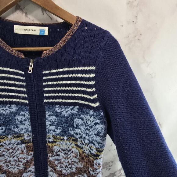 Sparrow Sweater Women Small Blue Arras Cardigan Zip Lambswool Mohair - Picture 10 of 11